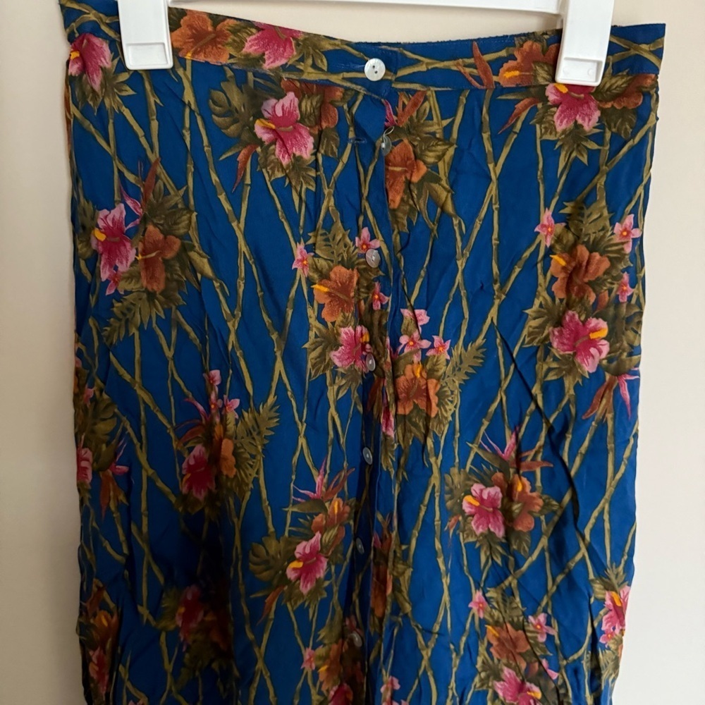 Y2K Karen Scott Blue Hawaiian Floral Tropical Flowy 100% Rayon Maxi Skirt Sz L - Picture 5 of 10